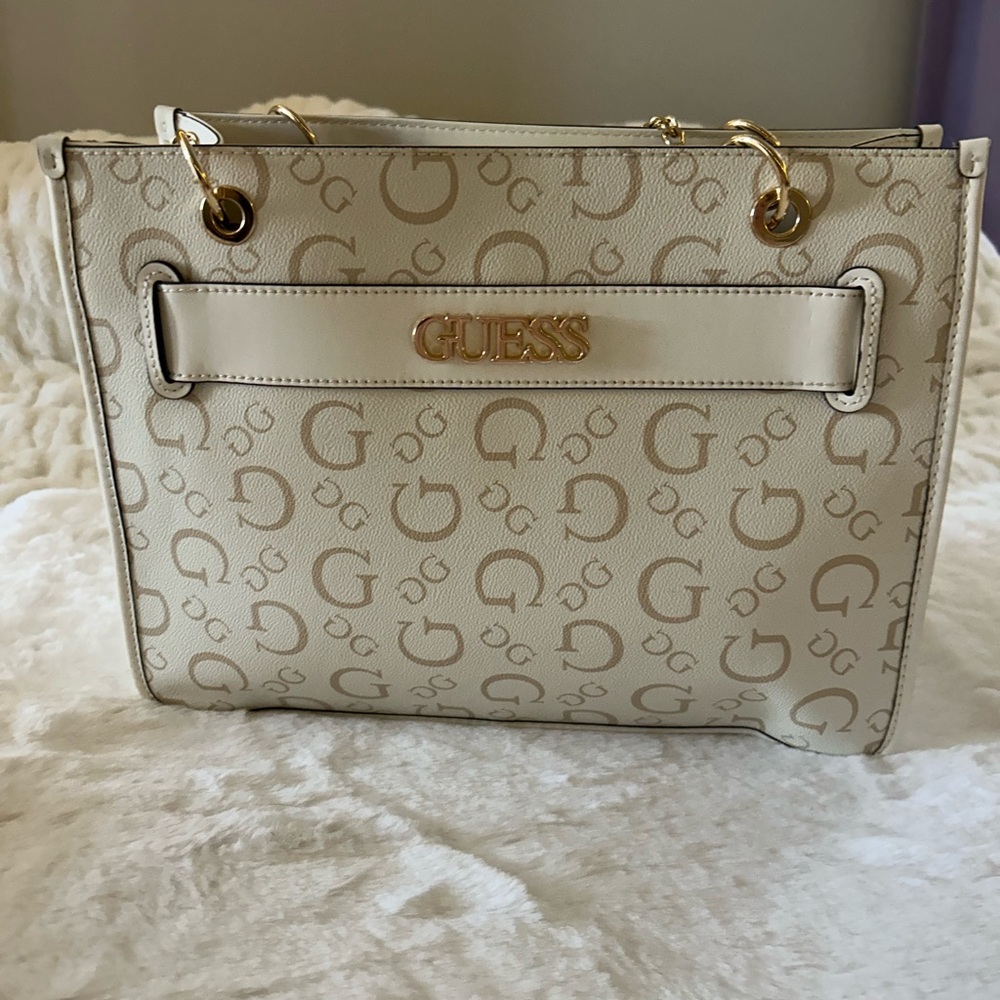 Guess Beige Monogram Tote Bag